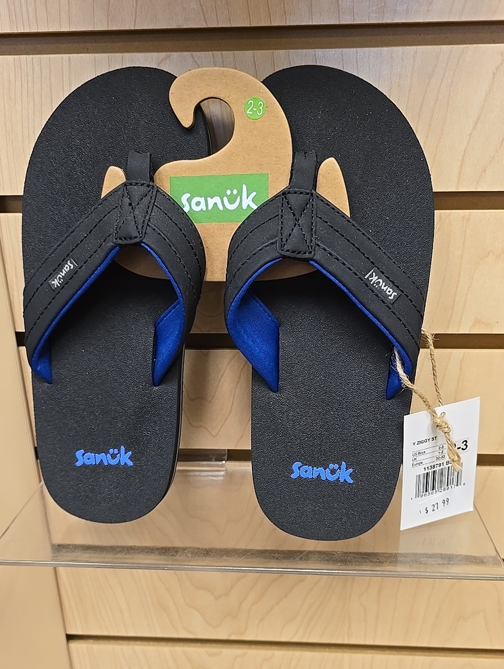 Sanuk Kids' Black & Blue Comfort Flip Flops